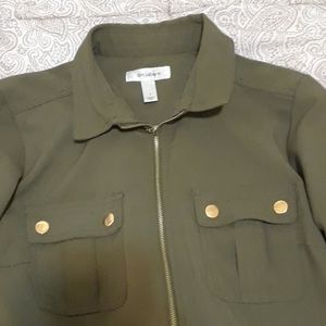 Dress Barn utility dress with gold accents.